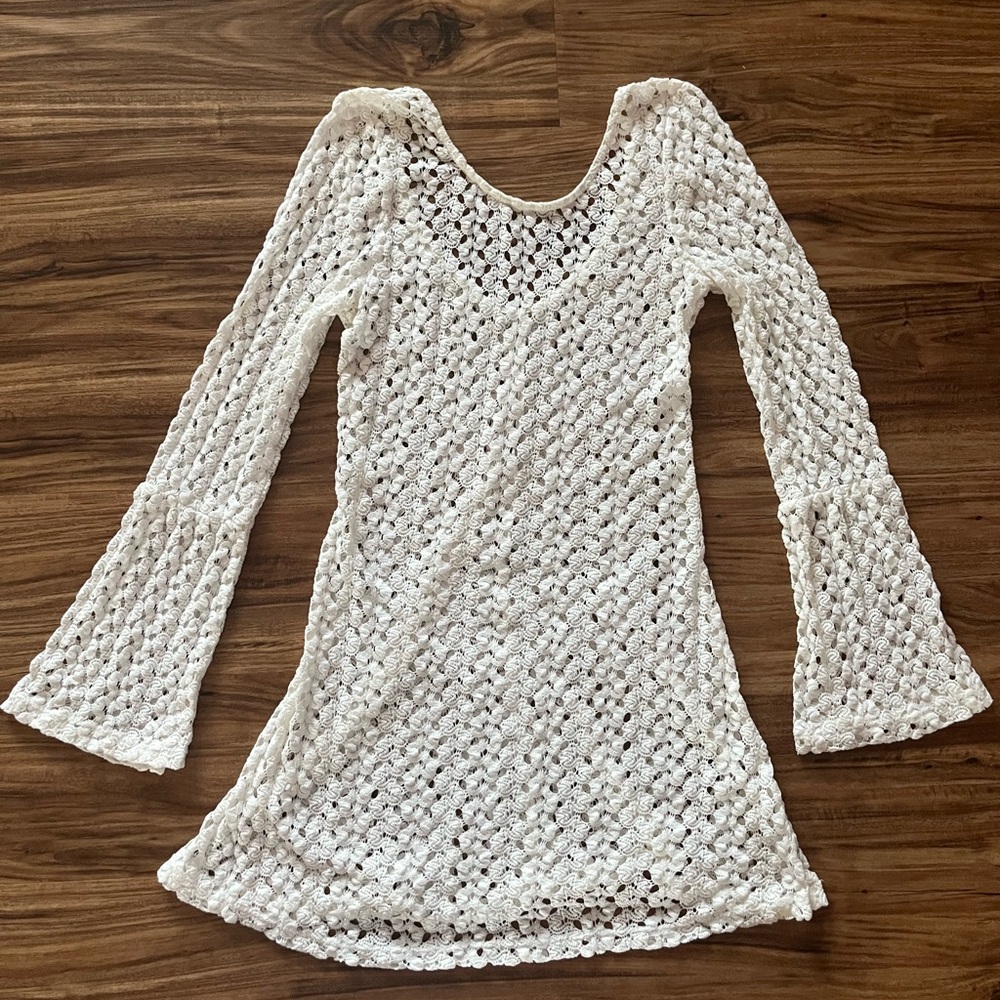 White Crochet Bell Sleeve Dress